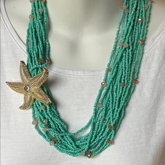 Jewelry - Starfish Charm Turquoise Beaded Necklace